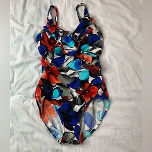 INC International Concepts one piece bathing suit wraparound ruffle neckline 10